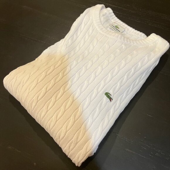 ✨ Lacoste White Cable Knit Sweater Size 9 – 100% Cotton – Classic Croc Logo ✨ - Picture 1 of 11